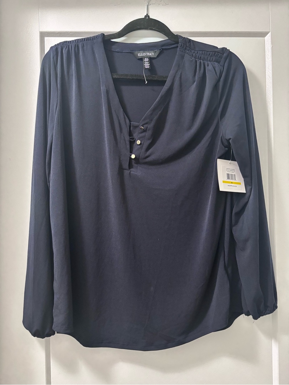 Ellen Tracy Navy Pullover Henley Top